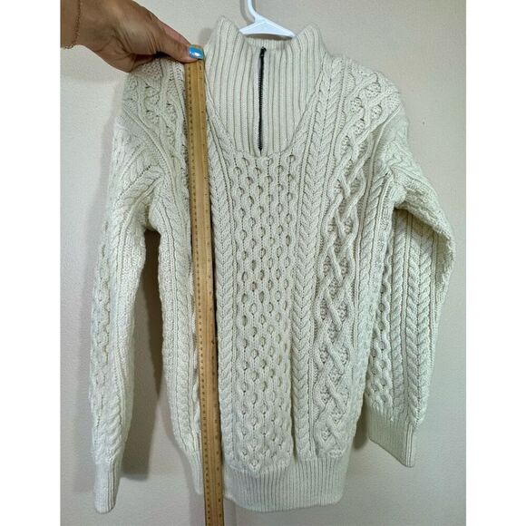 Irelands Eye Knitwear Dublin 100% Virgin Wool Cable Knit Quarter Zip Sweater L - Picture 6 of 9